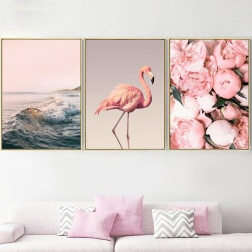 Peony Canvas Painting Flamingo Canvas Posters And Prints Pink Sea Wave Wall Art Print Nordic Wall Pictures For Living Room Decor