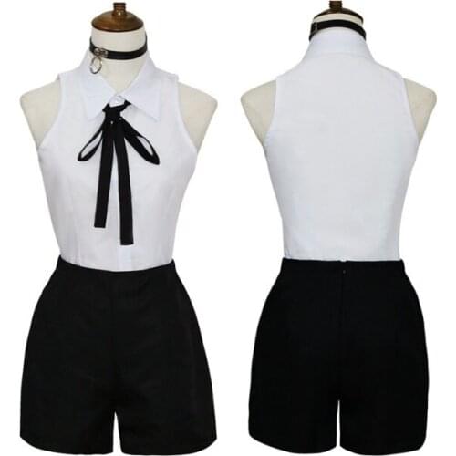 Reze Cosplay Costume Chainsaw Man Bomb Demon Black White Uniform Full Set Top Shorts Belt Tie Black Silk Stockings COS Outfits