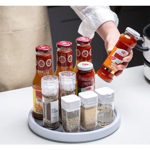 360 Rotating Round Spice Storage Rack Tray Desktop Plastic Spice Seasoning Bottle Cosmetics Plate Organizer Shelf with Wide Base
