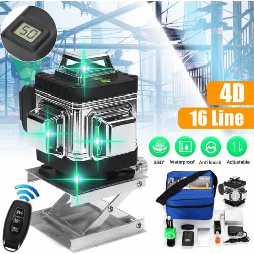 16 Lines 4D Laser Level, Green Laser Line, Self Leveling, Horizontal Lines &360 Degree Vertical Cross with Battery for Outdoors