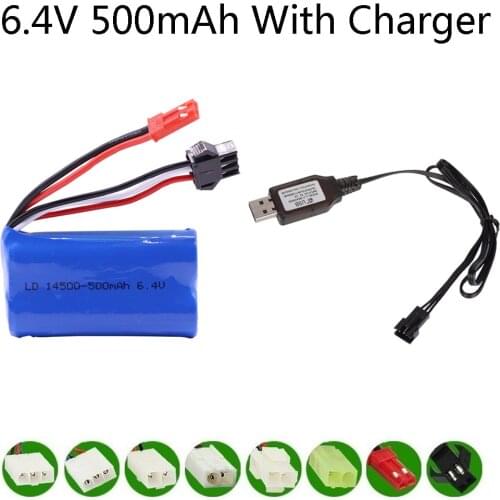 14500 500mah 6.4v Li-ion Battery with USB Charger for Wltoys 18401/18402 RC Off-road Vehicle 6.4 v for RC toys Cars Boat Turcks