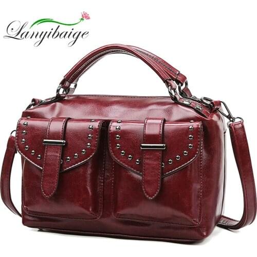 Motorcycle Crossbody Bags for Women Tote Shoulder Bag Luxury Handbags Women Bags Designer Famous Brand Oil Wax Leather Rivet Bag