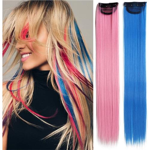 22inch Straight Synthetic Rainbow Clip In One Piece Hair Extensions 2 Clips With Net Hair 3PC/Set Colored Clips Hairpieces