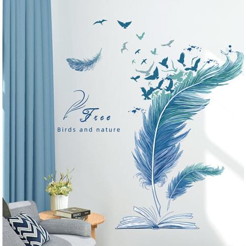 [shijuekongjian] Cartoon Feathers Wall Stickers DIY Birds Wall Decals for House Living Room Kids Bedroom Wardrobe Decoration