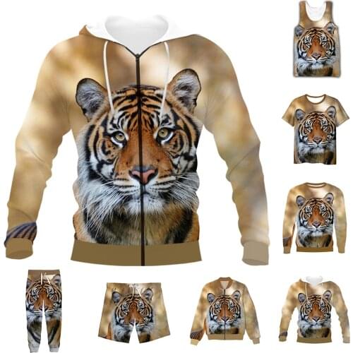 New Fashion 3D Full Print Animal King Tiger T-shirt/Sweatshirt/Zip Hoodies/Thin Jacket/Pants Four Seasons Casual Suit V26