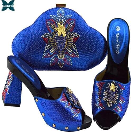 2020 New Fashion Ladies Italian design Shoes and Bag Set in Blue Color Women Shoes with Matching Bag High Quality