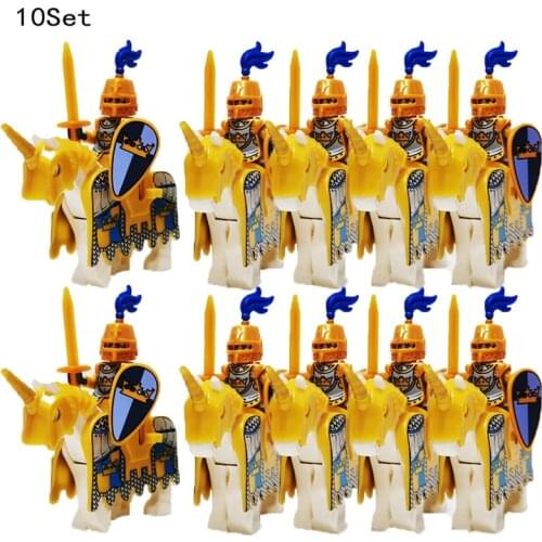 New Medieval Age Castle knights Lion Dragoon Slive Hawk with Armor Rome Cavalry Warrior Building block kids toys 10Sets