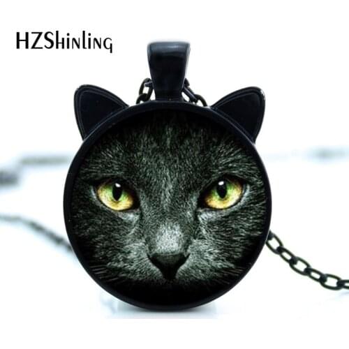 Cat necklace Black cat face art photo glass cabochon pedant jewelry cat necklace pendant gift for cat lover HZ2