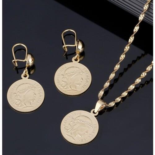 Franc Coin Pendant Necklaces Earrings Women Men Lecoqgaulois Coin Gold Color Old French Coin Jewelry