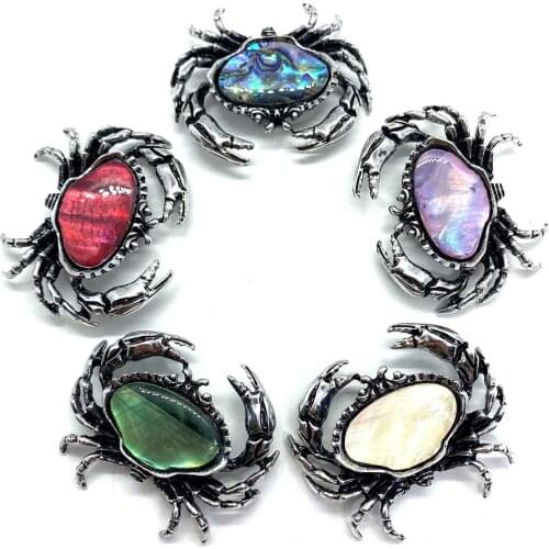 Natural Abalone Shell Color Pendant Crab Shape Carving Pendant Leather Cord Suitable for Handmade Charm Brooch Necklace Pendant