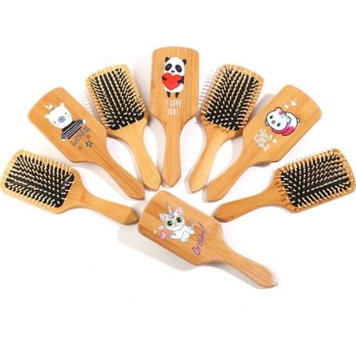 Hair Comb Wood Cute Panda Cat Cartoon Airbag Massage Comb Solid Wood Cushion Anti-static Hair Brush Combs Detangling Hairbrush