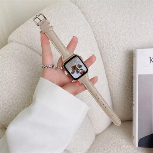 Genuine Leather Strap for Apple Watch 38mm 42mm Thin Slim Soft Wristband for iWatch Band 40mm 44mm se 6 5 4 3 2 1 Correa