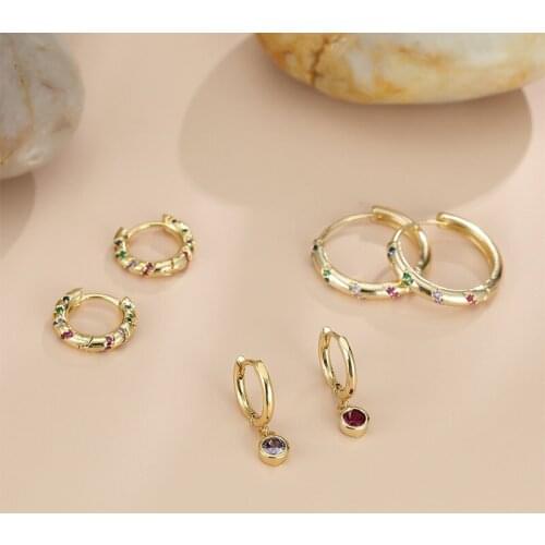 6pcs Female Female Crystal Round Earrings Set Boho Gold Color Hoop Earrings For Women Charm White Zircon Stone Wedding Earrings