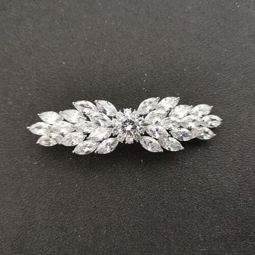 SLBRIDAL Sparkling Copper Alloy Cubic Zirconia Wedding Hair Clip Barrettes Bridal CZ Headpieces Hair accessories Women Jewelry