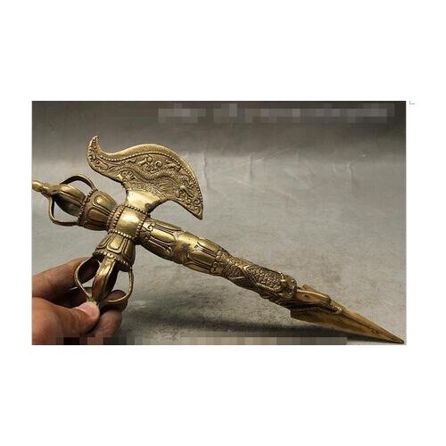 PURE COPPER GILT TASTEFULLY TIBETAN TIBETAN BUDDHISM BRASS CARVED EXORCISE EVIL SPIRITS PHURBA DAGGER HOLDER STATUE