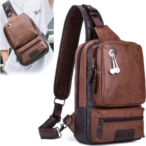 Men Shoulder Bag Vintage Men Crossbody Bag Men Chest Bags Casual Fashion PU Leather Men Outdoor Sports Messenger Bag XA681ZC