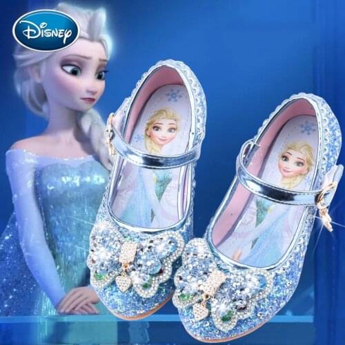Disney Princess Crystal Shoes New Girls Single Shoes Frozen Aisha Sophia Princess Shoes Catwalk Performance Shoes High Heels