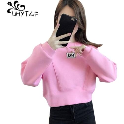 UHYTGF Cute Girl Spring Autumn Sweatshirt Stitching Short Jacket Women Hoodies Long-Sleeved Casual Female Thin Tops Moletom 1758