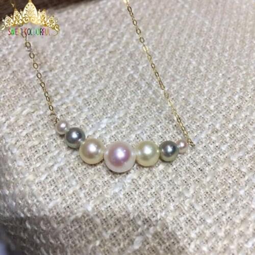 Japan imported natural seawater Pearl aokya 4.5-8MM Pearl 18K Necklace