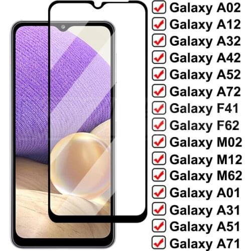 9D Protective Glass For Samsung Galaxy A02 A12 A32 A42 A52 A72 F41 F62 Screen Tempered Glass M02 M12 M62 A01 A11 A21 A31 A41 A51