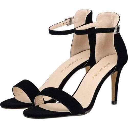 2020 Women Flock Thin Heel Sandals High Heels Ankle Strap Female Fashion Woman Sandal Shoes Big Size 35-42 Summer NLK-A0181