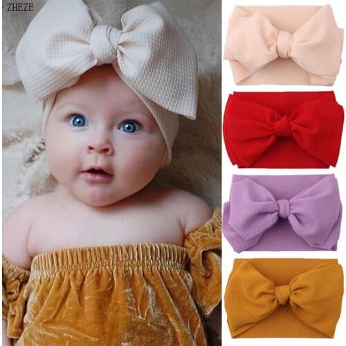 1Pc Bullet Fabric Headband For Girl 2021 Solid Large 7"Bows Elastic Turban Head Wraps Kids Top Knot Hairband Hair Accessories