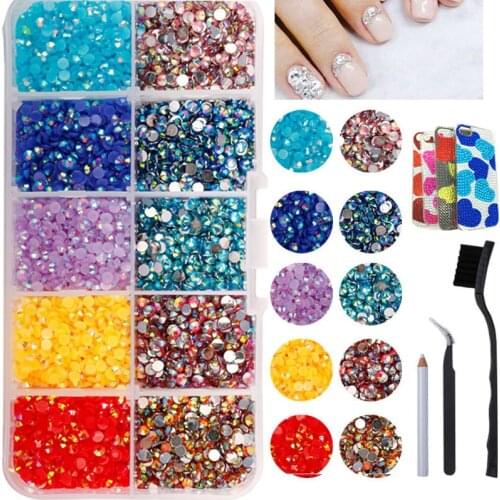 10 Grids 7500Pcs Colorful Crystal Nail Art Rhinestones Acrylic Nail Stones Beads Studs Flat Back Shiny Tips Nail Art Decorations