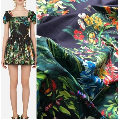 105X146cm Tropical plants Parrot Printed Cotton Fabric For Woman Summer Dress Blouse Tissu Tela Хлопок материал DIY
