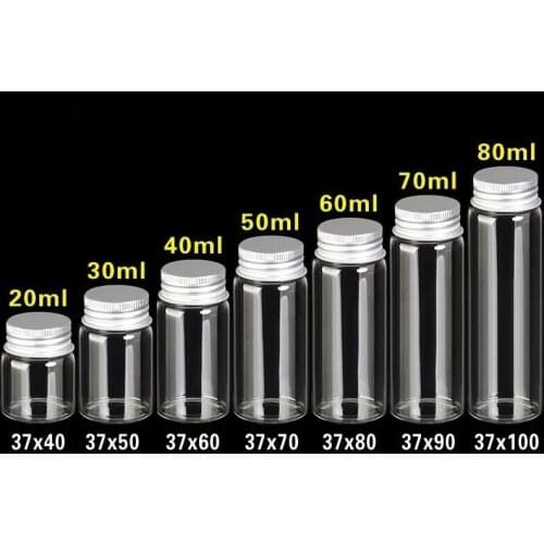 200pcs/lot 20/30/40/50/60/70/ 90ml DIY Clear Bottles Glass Vials With Screw Caps For Wedding Holiday Decoration Christmas Gifts