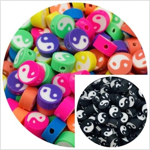30pcs/Lot 10mm Clay Beads Tai Chi Round Shape Spacer Beads Polymer Clay Beads For Jewelry Making DIY Handmade Accessories