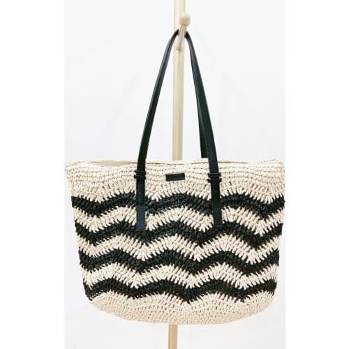 49x43CM Wave Stripe Paper Rope Bag Shoulder Female Summer Straw Bag Beach Bag a6320