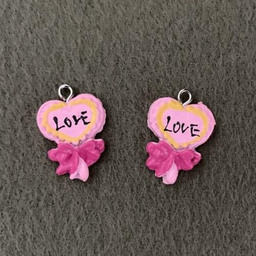 50PCS Resin Simulation Pink Love Bowknot Lollipop Pendant DIY Accessories Charms Handmade Necklace Keychains Earrings