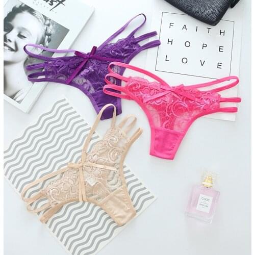 6pcs/lot women Underwear G-strings sexy thong Panties teenage girl hollow intimates panty spaghetti bow briefs cute bragas XXS-L