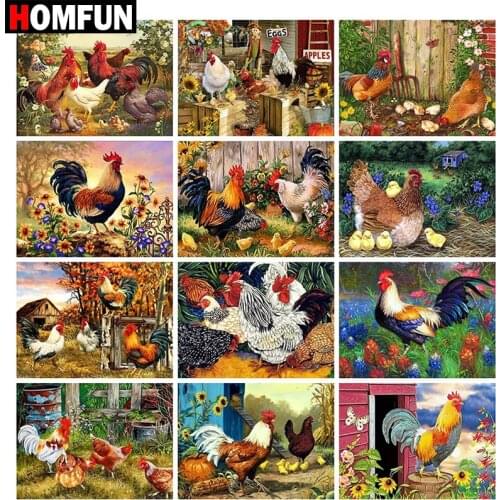 HOMFUN Full Square/Round Drill 5D DIY Diamond Painting "Animal chicken landscape" Embroidery Cross Stitch 5D Home Decor Gift