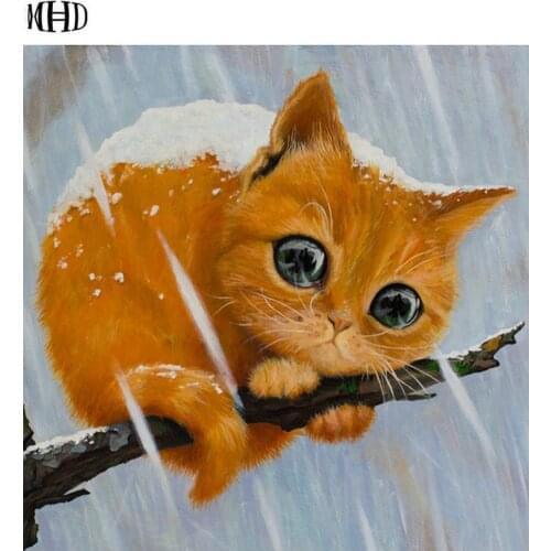 Diy diamond painting cross stitch Yellow cat snow Full diamond embroidery sets rhinestone diamond mosaic home decorative