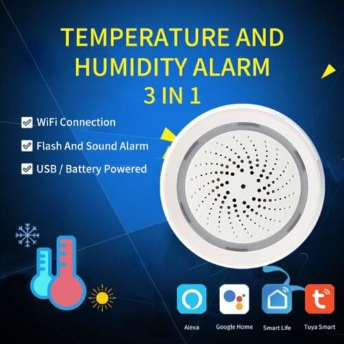 Wireless Wifi smart Siren sound alarm temperature and humidity sensor APP/voice control smart home Wireless security system