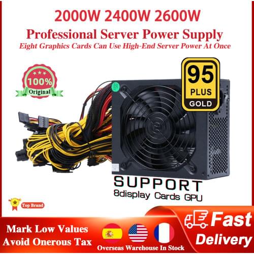 2000W ATX ETH Mining Machine Power Supply 95% Efficiency Support Multi-Channel 8 Display Cards GPU 2400W Max for Bitcoin Miner