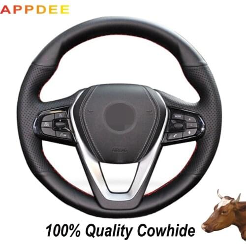 APPDEE Black Genuine Leather Steering Wheel Cover for BMW G30 530i 540i 520d 530e 2016-2018 G32 GT 630i 630d 2017-2018