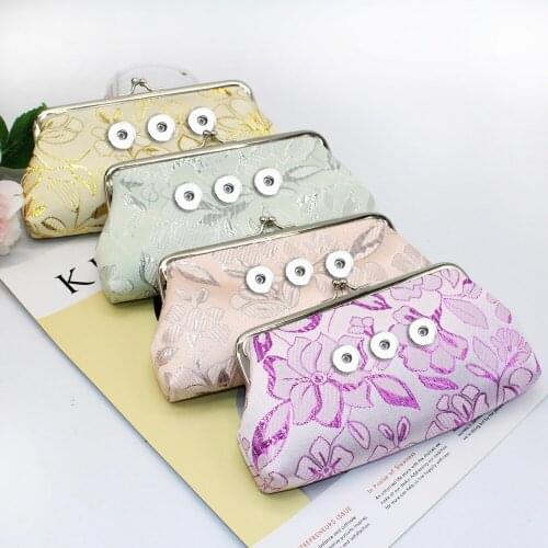 Flower cloth 18MM Snap button jewelry 18CMx9CM Wallets Pouch Kids Girl Womens Money Bags For Gift QB7581