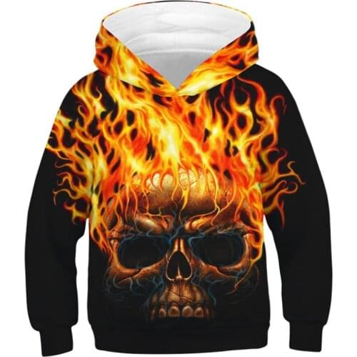 Long Sleeve Kids Hoodies Boys Girls Fall Sweatshirt 2019 New Flaming Skull 3D Print Hoodie Cool Hooded Pullovers Tops