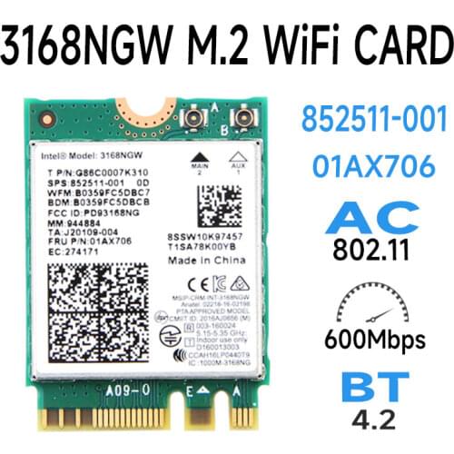 Intel 3168 AC Wireless dual band 600 mbps wireless network card wi-fi receiver 3168ngw ngff m.2 802.11ac wifi bluetooth 4.2 card