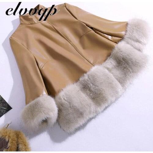 Elvvqp Women's Leather Jackets With Fur