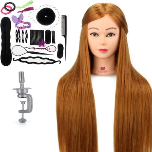 Hot 30" High Temperature Fiber Hair Mannequin Head for Hairdressers Long Brown Hairstyles Dummy Heads with Stand Scissors Comb