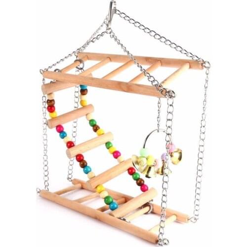 Parrots Toys Bird Swing Exercise Climbing Hanging Ladder Bridge Wooden Rainbow