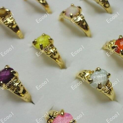 30Pcs Fashion Acrylic Classic Gold Rings For Women Rhinestone Whole Bulk Lots Free Shipping LR023