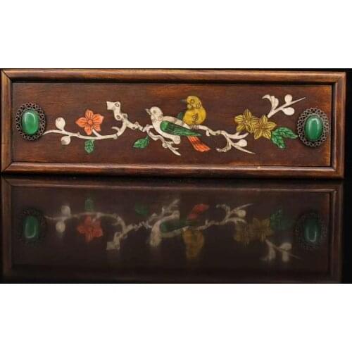 Collection Chinese old rosewood handmade gemstones, shells, flowers and birds jewelry box