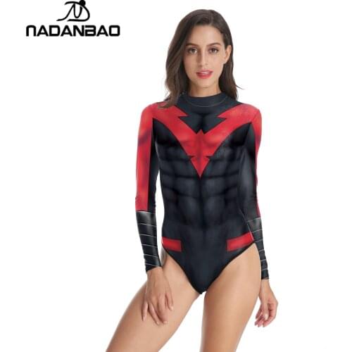 NADANBAO Superhero 3D Printed Swimwear Women Bikini 2020 mujer Long sleeve One Piece Swimsuit Bodysuit Swim Wear Beachwear