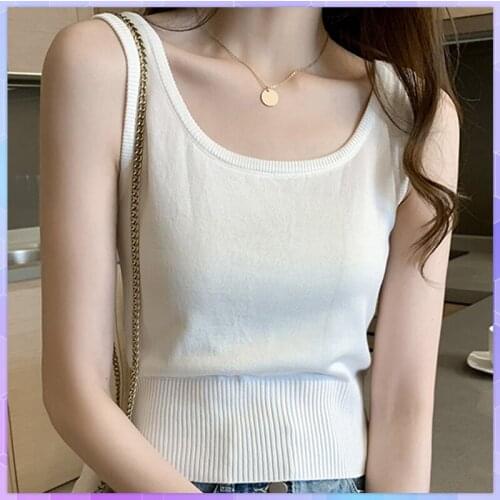 Solid Camisole Womens Tank Top Sexy Elastic Knitted Camis Casual White Basic Sleeveless Tube Tops Female Vest Summer 2021