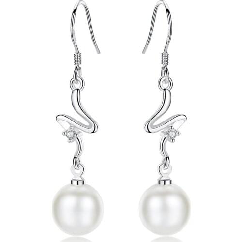 925 Sterling Silver Fashion Water Drop Design Pearl Shiny Crystal Stud Earrings for Women Jewelry Wedding Gift Wholesale