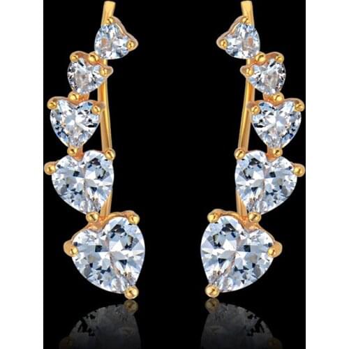 Fashionable Temperament Cuff Heart Crystal Zircon Clip Earrings For Women Gold Color Charm Jewelry